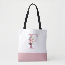 Bolsa Tote Letra F Monograma Floral Rosa Personalizada