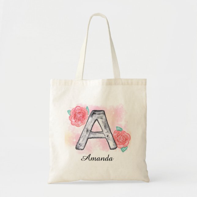 Bolsa Tote Letra Floral A de Aquarela (Frente)