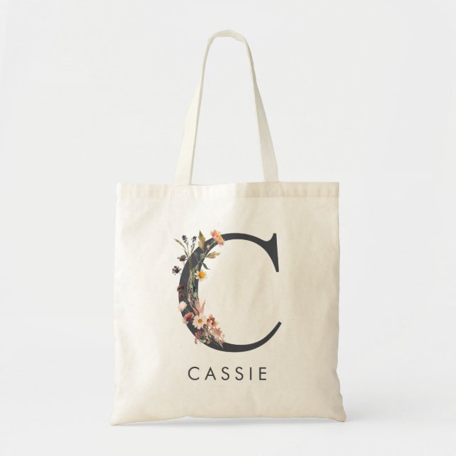 Bolsa Tote Letra Floral Boho C (Frente)