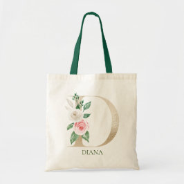Bolsa Tote Letra Floral Cor-de-Água Rosa D Monograma Token Ba