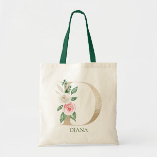 Bolsa Tote Letra Floral Cor-de-Água Rosa D Monograma Token Ba