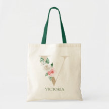 Letra Floral Cor-de-Água Rosa V Monograma Toa Bag