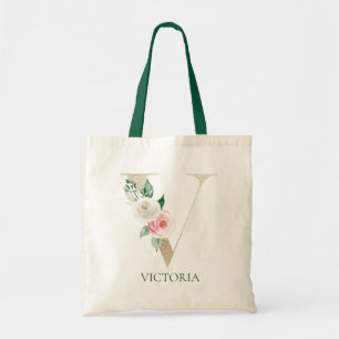 Bolsa Tote Letra Floral Cor-de-Água Rosa V Monograma Toa Bag