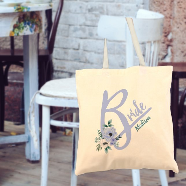 Bolsa Tote Letra Floral Dusty Blue Personalised Brito (Criador carregado)