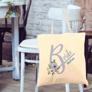 Bolsa Tote Letra Floral Dusty Blue Personalized Bride