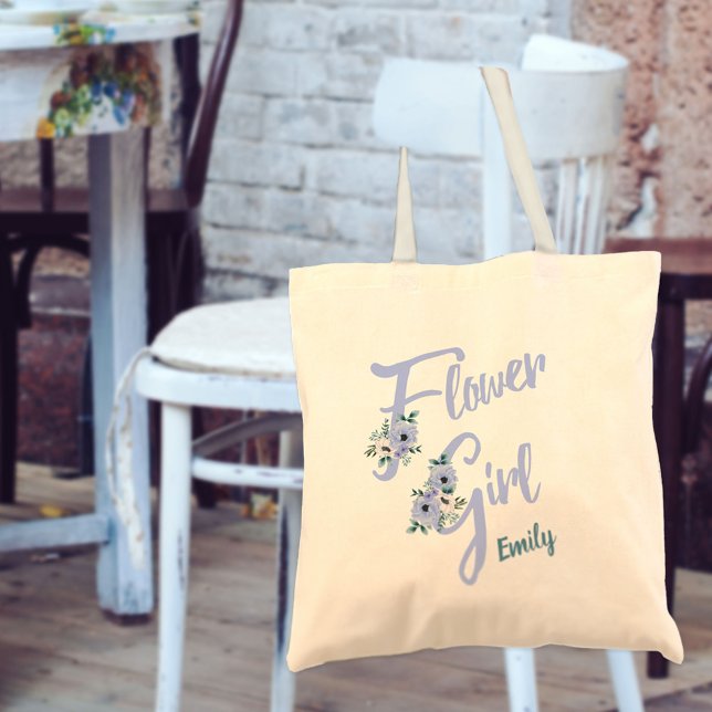 Bolsa Tote Letra Floral Dusty Blue Personated Flower Girl (Criador carregado)