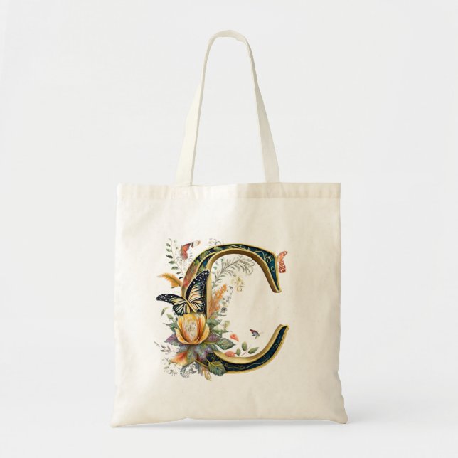 Bolsa Tote Letra floral elegante boêmia C (Frente)