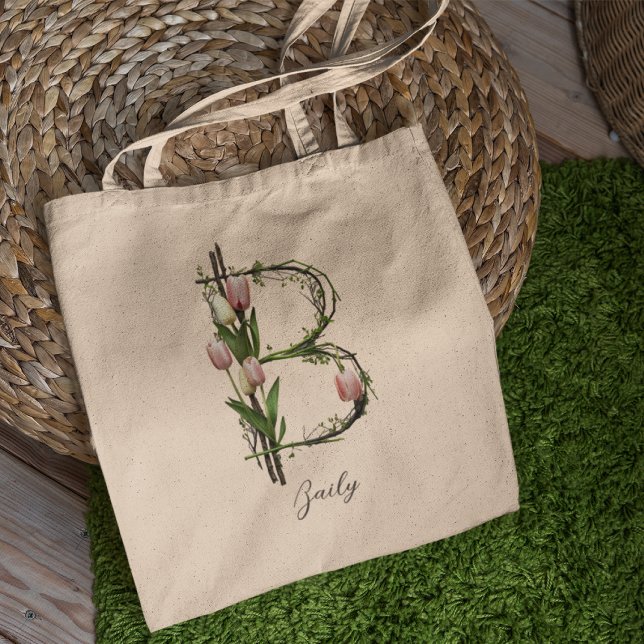 Bolsa Tote Letra Floral Personalizada 'B' – Presente Personal (Criador carregado)