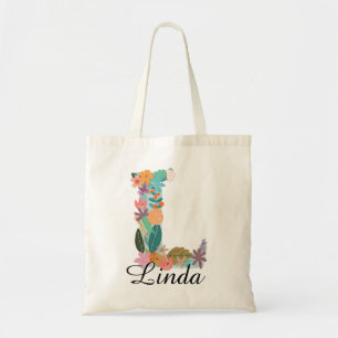 Bolsa Tote Letra Floral Personalizada L Nome Botânico Persona