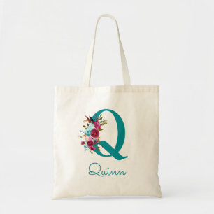 Bolsa Tote Letra Floral Q Script Monograma Cor-de-rosa