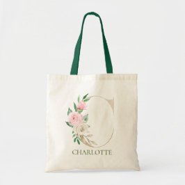 Bolsa Tote Letra floral rosa aquarela C Monograma Token Bag
