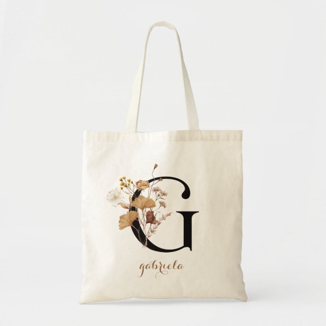 Bolsa Tote Letra "G" de Monograma Personalizado Floral Modern (Frente)