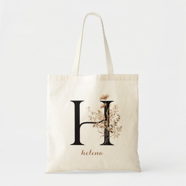 Bolsa Tote Letra "H" de Monograma Personalizado Moderno Flora (Frente)