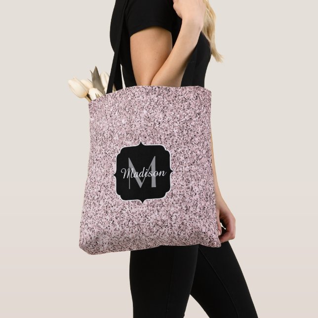 Bolsa Tote Letra inicial com brilho de luz rosa (Close Up)