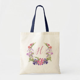 Bolsa Tote Letra inicial Floral Wreath Personalizada Tote Bag
