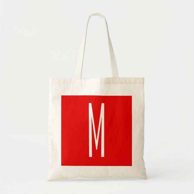 Bolsa Tote Letra inicial Monograma Estilo moderno Branco verm (Frente)