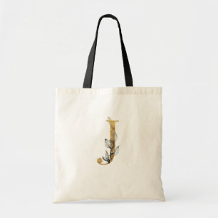 Bolsa Tote *~* Letra J Monograma Dourado Folhas Pretas Inicia