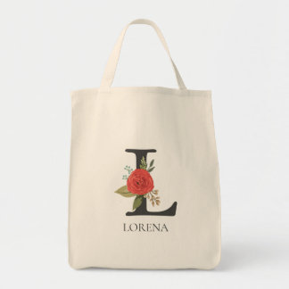 Bolsa Tote Letra L Monograma Floral Moderna Personalizável