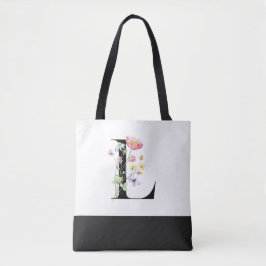Bolsa Tote Letra L Personalizada Monograma de Flor Selvagem
