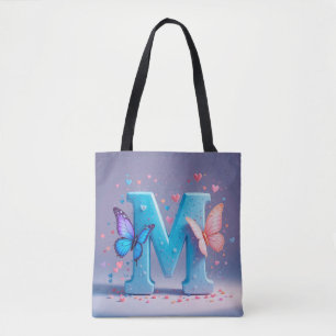 Bolsa Tote Letra M Colorida com Borboletas