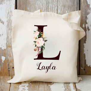 Bolsa Tote Letra Mínima L Blush Floral Personalizado Gift