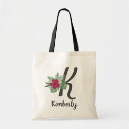 Bolsa Tote Letra monográfica floral de buquê tropical "K"