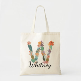 Bolsa Tote Letra Monograma Floral Elegante W Nome Personaliza