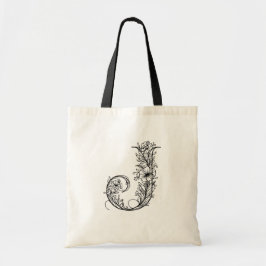 Bolsa Tote Letra monograma floral J Canvas reutilizável
