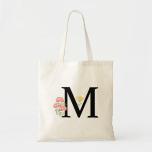 Bolsa Tote Letra Monograma M Rosas Aquarela Borrifo Floral
