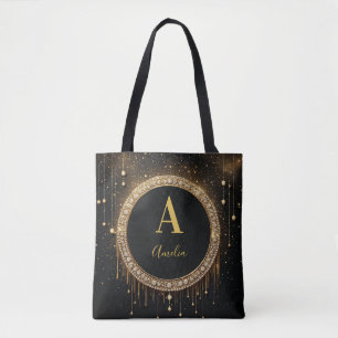 Bolsa Tote Letra Monograma Personalizada em Brilho Preto