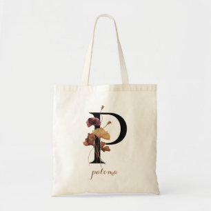 Bolsa Tote Letra Monograma Personalizada Moderna Floral "P"