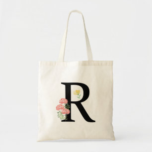 Bolsa Tote Letra Monograma R flores aquarela moderno chic