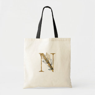 Bolsa Tote *~* Letra N Monograma Dourado Folhas Pretas Inicia