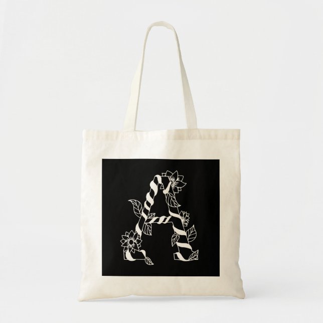 Bolsa Tote Letra negra e branca "A" com flores geminadas (Frente)