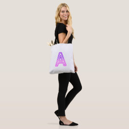 Bolsa Tote Letra Neon A Monograma Brilhante Rosa Roxo Inicial