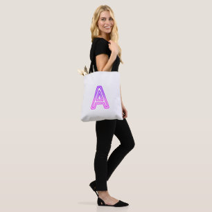 Bolsa Tote Letra Neon A Monograma Brilhante Rosa Roxo Inicial
