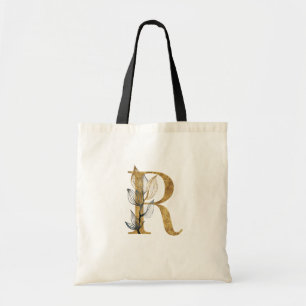 Bolsa Tote *~* Letra R Monograma Dourado Folhas Pretas Inicia