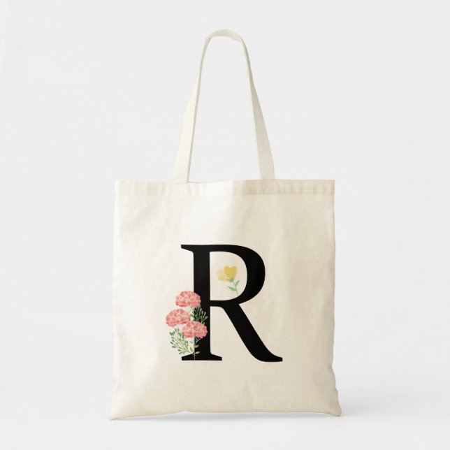 Bolsa Tote Letra R monograma flores aquarela moderno chique (Frente)