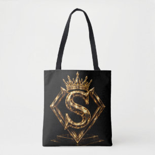 Bolsa Tote Letra S Dourada de Luxo Coroa Monograma de Diamant