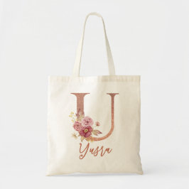 Bolsa Tote Letra U Esbranquiçada, cor-de-rosa, Monograma Flor
