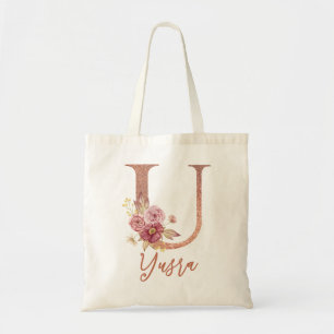 Bolsa Tote Letra U Esbranquiçada, cor-de-rosa, Monograma Flor