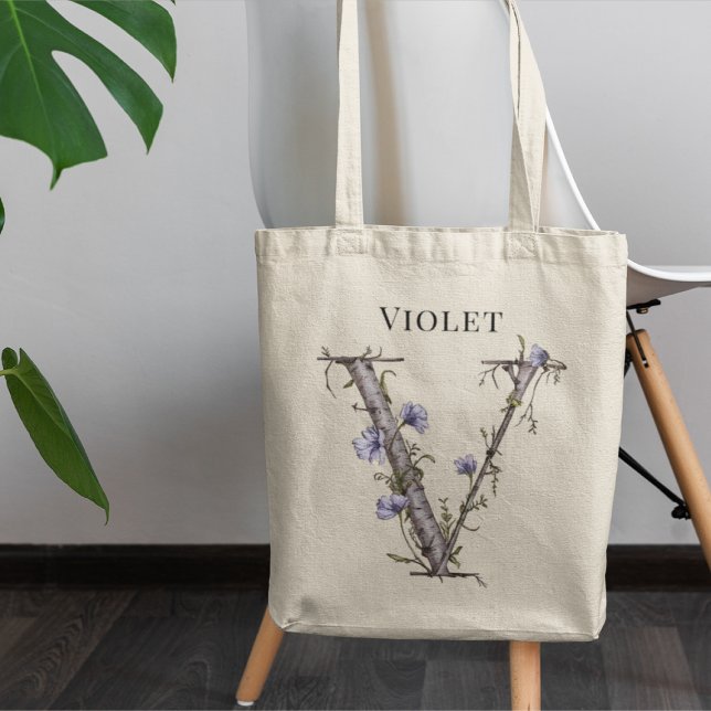 Bolsa Tote Letra V de Violeta Suave em Monograma Floral com N (Criador carregado)