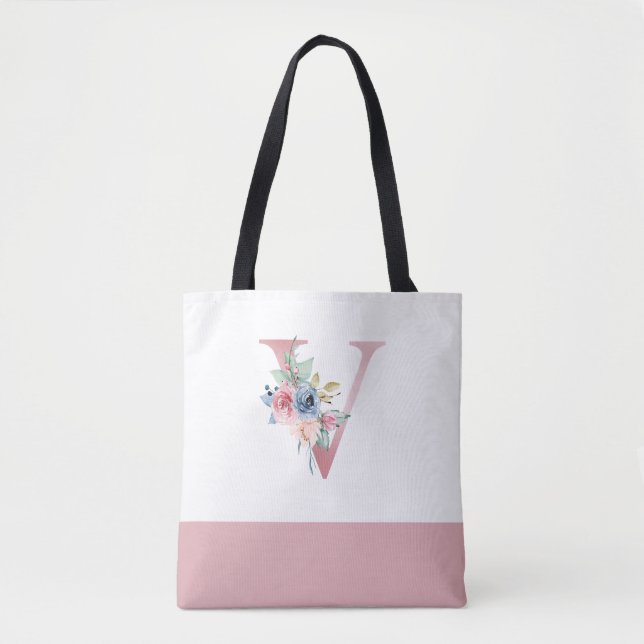 Bolsa Tote Letra V Minúscula Rosa Personalizada (Frente)