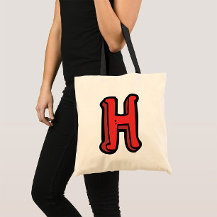 Bolsa Tote Letra vermelha escura H alfabeto divertido