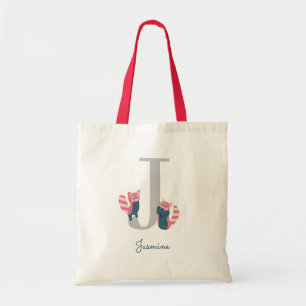 Bolsa Tote Letra vermelha Panda monograma "J" Tote Bag