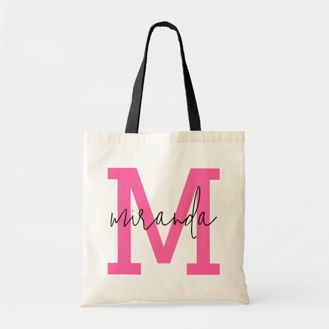 Bolsa Tote Letra Versity Rosa Monograma - Nome do Script Curs (Frente)