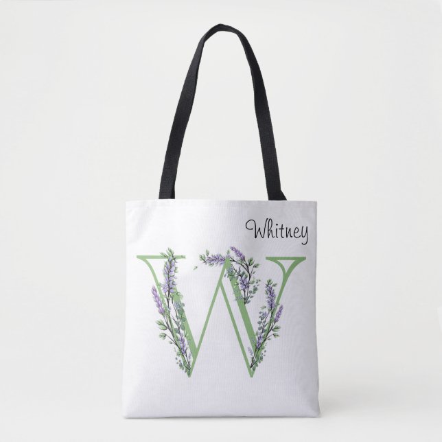 Bolsa Tote Letra "W" Lavanda Eucalyptus botânico (Frente)