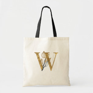 Bolsa Tote *~* Letra W Monograma Dourado Folhas Pretas Inicia