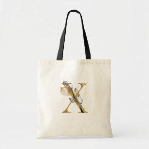 Bolsa Tote *~* Letra X Monograma Dourado Folhas Pretas Inicia