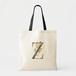 Bolsa Tote *~* Letra Z Monograma Dourado Folhas Negras Inicia